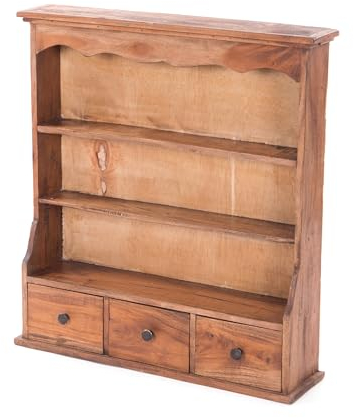 DESIGN DELIGHTS WANDREGAL Nelia | Mahagoni Holz, 67 cm, mit Schubladen | Wandschrank, Holz Küchenregal, Vintage Hängeregal, Holzregal