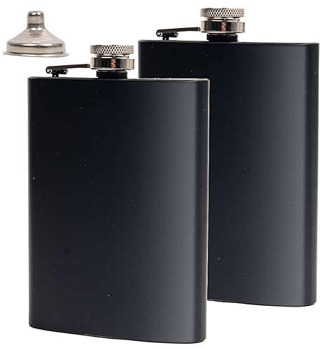 2 x Edelstahl-Flachmann 237 ml + Trichter, kleine Whiskey-Flasche für Herren