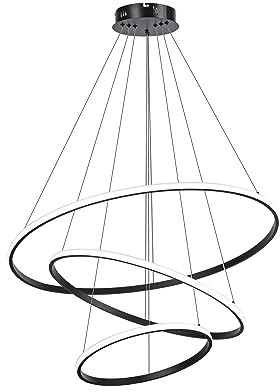 Led Pendant,Dimmable 3 Ring Acrylic Chandelier Lighting Fixture,Black Adjustable Chandeliers Ceiling Light for Kitchen Island Dining Room Living Room Bedroom Foyer Hanging 20+40+60Cm/(7.87+15.7+23.6)