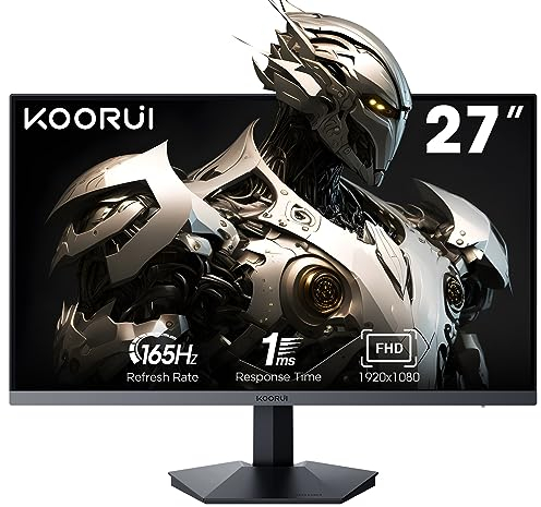 KOORUI Gaming Monitor 27 Zoll, Full HD Rahmenlos Bildschirm 165Hz Adaptive Sync (1ms, VA-Panel, Eye-Care, 1920 x 1080, 2xHDMI 2.0, & DisplayPort 1.4, VESA 75x75mm, DCI-P3 90%)