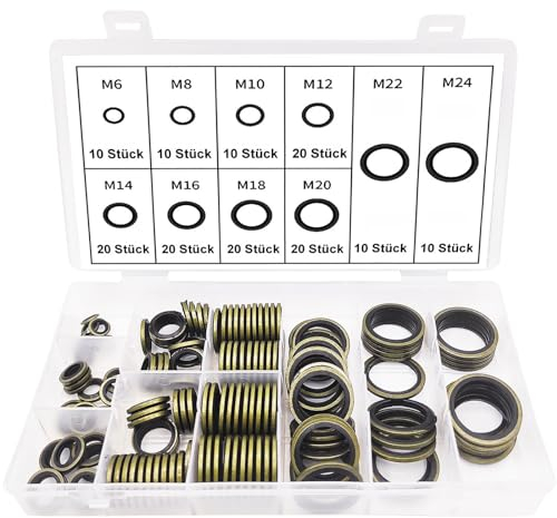 GEARMAX 150 Piezas Arandela Plana, Arandela Aislante Redondo, Arandelas Metalicas con Caja de Surtido, Arandela Carter Aceite, para Tapones de Sumideros Agua Combustible y Accesorios Hidráulicos