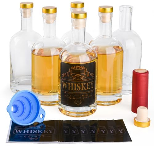 6 Pack 12 oz Clear Glass Bottles with Airtight Lid, 375ml Liquor Cork Stopper for Wine, Heavy Base Vodka, Kombucha, Mead, Whiskey, Beer, Oil, Beverages, Drinks, Vinegar