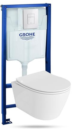 Lavita,Élément mural Solido + WC suspendu mural Praia blanc sans bord + abattant WC SoftClose,Bouton blanc brillant,Kit complet,Réservoir de chasse encastré,Kit complet,WC complet,