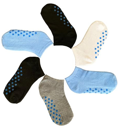 Kids Socks 6 Paia Calze Calzini Corti Bambino In Cotone Colorati Antiscivolo - Modello Estivo Fantasmino (altezza caviglia) (IT, Numero, 32, 36, Combinazione 5)
