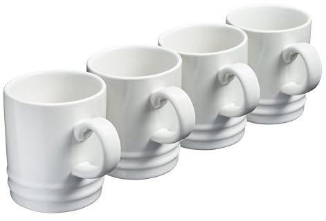 Cooks Professional 4 Piece Colourful Stoneware Mug Set | Tea Coffee Hot Chocolate Drinking Cups | Microwave Dishwasher Refrigerator Freezer Safe | 350ml Capacity | White