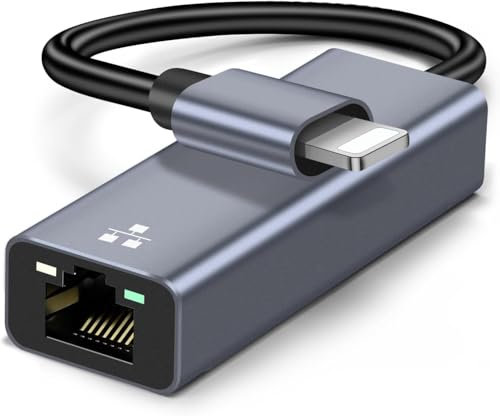 NCGGY Lighting to Ethernet Adapter,RJ45 Ethernet LAN Network Adapter Cable with 8 Pin Connector Compatible with i-Phone 13/12/11/XS/XR/X/8/7/i-Pad/i-Pod, Plug and Play, Supports 100Mbps