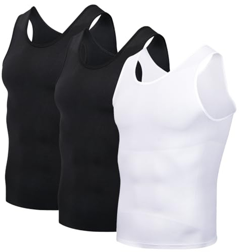 Casey Kevin Men's Compression Vest Slimming Body Shaper Tank Tops Pack of 3 | Abdominal Support , Tummy Control, Shapewear Workout Undershirts Sleeveless Shirts