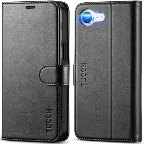 TUCCH Wallet Case with 4 Card Slots for iPhone 17e/iPhone 16e (6.1), Black