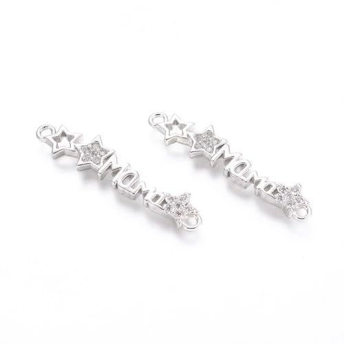Clotiry 5 st mässing silver mamma berlocker med kristallstjärnor kubisk zirkon mors dag bokstavsberlocker för smyckestillverkning handgjorda hantverksgåvor