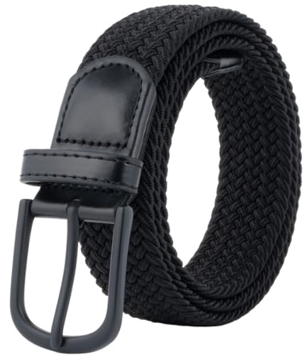 BOZEVON Ceinture Élastique Tressée - Unisexe Tissus Extensible Ceinture Étirable Réglable Pour Homme et Femme, Noir/115cm
