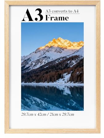 HOUSE DAY A3 Frame,Solid Wood A3 Picture Frame Photo Frame Poster Frame | A3 Frame with A4 Mount,Wall Hanging for Family, Landscape,Pet Memorial,Wedding,29.7x42cm,Pack of 1