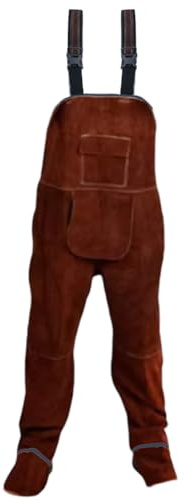 HiyyFloy Delantal De Soldadura De Cuero con Pernera Dividida para Hombre - Peto Protector Impermeable Y Resistente Desgaste - Pantalones De Cuero Vacuno De Alta Resistencia