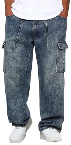 Generiska jeansbyxor herr baggy: Denim byxor med många fickor jeans ventilerande jeans lätta slip-on byxor enfärgade fritidsbyxor bekväma utomhusbyxor klassiska avslappnade stretchjeans för vardagen
