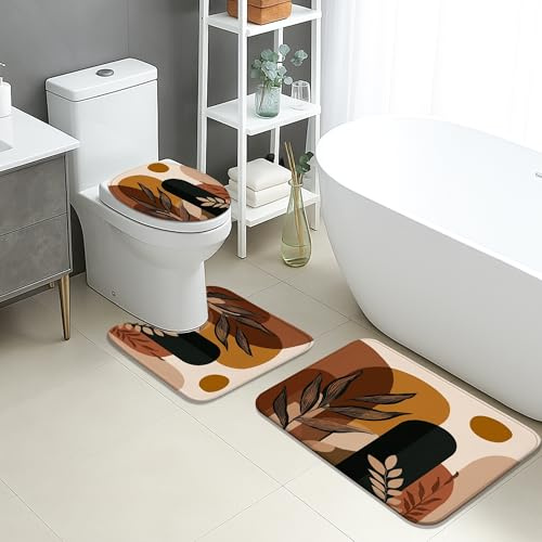 Juego De 3 Alfombrillas De Baño Patrón Abstracto Moderno De Hojas Otoñales 3 Alfombrillas De Baño Antideslizantes Absorbentes Alfombras De Cama, para Dormitorio, Cocina, Bathroom