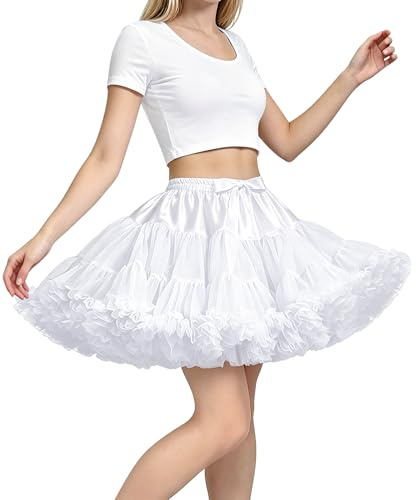 Women's Elastic Waist Chiffon Petticoat Puffy Tutu Tulle Skirt Princess Ballet Dance Pettiskirts Underskirt White