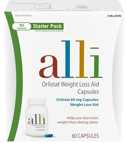 alli Diet Weight Loss Supplement Pills, Orlistat 60mg Capsules Starter Pack, Non prescription weight loss aid, 60 count(Pack of 1)