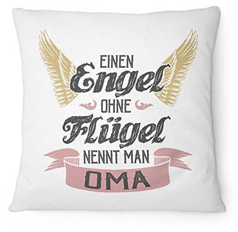 Fashionalarm Cuscino a forma di angelo senza ali nennt man Oma – 40 x 40 cm con imbottitura, idea regalo per compleanno, scritta nonna, colore: bianco