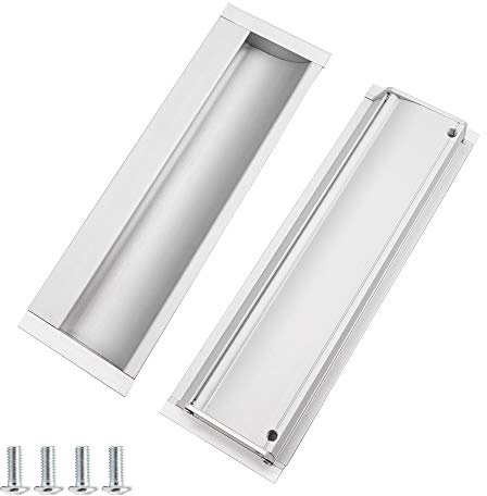 Asas empotradas KostaTech de 2 piezas, asas deslizantes invisibles al ras para puertas, armarios o cajones Asas rectangulares 152 mm x 48 mm (blanco)