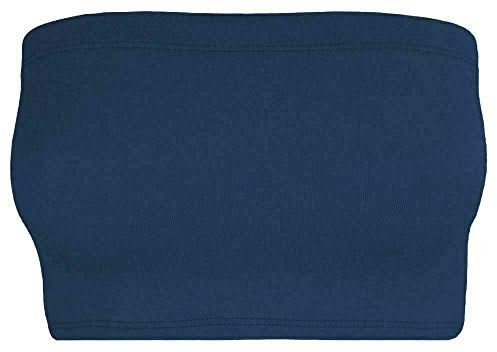 Ladies Plain Boob Tube Strapless Bandeau Elastic Stretch Vest Bra Crop Top (Navy, 8-10)