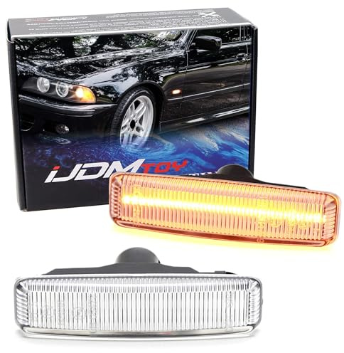 iJDMTOY Semi-Clear Lens Amber Full LED Fender Blink Side Marker Turn Signal Indicator Lights Compatible With BMW 1996-2003 E39 525i 528i 530i 540i M5 5 Series