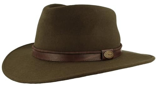 Breiter Rollbarer Outdoor Filzhut Trekkinghut 100% Wolle Hut Wasserabweisend faltbar Ledergarnitur Oliv 57