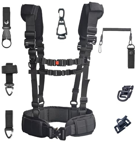 GEEWIN Taktisk bälteskombination med Riggers kraftiga bältesdyna och axelrem, expedition, komplett kit 8-i-1 (svart)