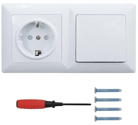 BouGPeng Steckdose mit Lichtschalter im Doppelrahmen 230 V 16 A Schutzkontakt-Steckdose mit Wechselschalter Kombination Unterputz 2-Fach Unterputz Teckdose mit Schalter-Rahmenfür Wonhzimmer Küche-Weiß