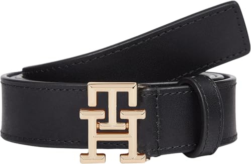 Tommy Hilfiger Damen Gürtel Logo 2,5 cm Ledergürtel, Schwarz (Black), 70 cm