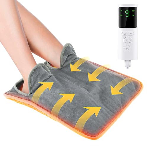 Dhqkqg Calentador de Pies Eléctrico, Calienta pies Electrico con 9 Niveles de Temperatura y 4 Temporizadores,Calientapiés Lavable,Calentador de Pies de Calentamiento Rápido Apto para Familias(Gris)