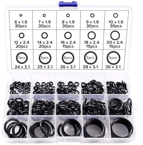 Lyeteung 260 Stücke 15 Größen O Ring Dichtungsringe Set, NBR Gummi Dichtungen Ringe Kit, O Ring Sortiment, für Sanitär Unterlegscheiben Auto Schnellreparatur, Schwarz