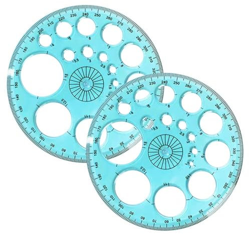 2 Stück Geometrisches Rundlineal, Runde Zeichenvorlage, 360°-Winkelmesser, Rundes Schablonenlineal, Multifunktionales Zeichenlineal, Malmesslineal