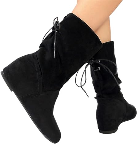 Kvinnors Ankelstövlar I Retro Medeltida Stil Korta Stövlar Mocka Snörstövlar Höst Vinter Slip-on Stövletter 2024 Nya Ankelskor for Utomhusbruk, Fest(Black,41 EU)