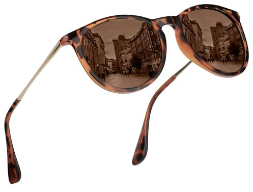 Perkanion Polarisierte Sonnenbrille Damen Rund UV400 Schutz Sonnen Brille Cateye Retro Vintage Sunglasses Woman