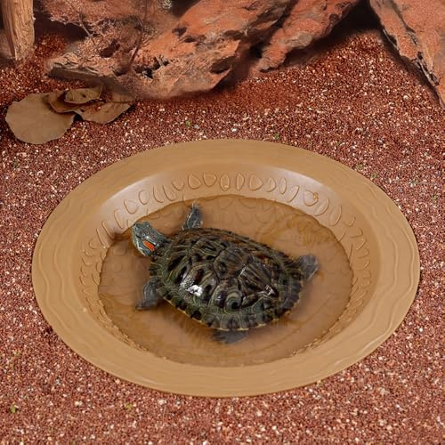 Turtle Bathing Pool Small for Reptiles & Amphibians - Resin Water Dish & Feeding Bowl with Gentle Slope - Safe for Turtles, Lizards, Frogs, Snakes (Yellow)