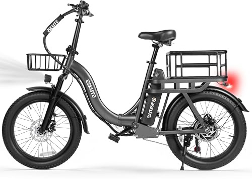 Elecby 1200W Peak Folding Electric Bike for Adults, 28MPH 48V 10.4Ah Removable Battery, 55-Mile Range, 20x3 Fat Tire, Step-Thru Ebike with Basket 7-Speed – Commuter E-Bike Grey with Front & Basket