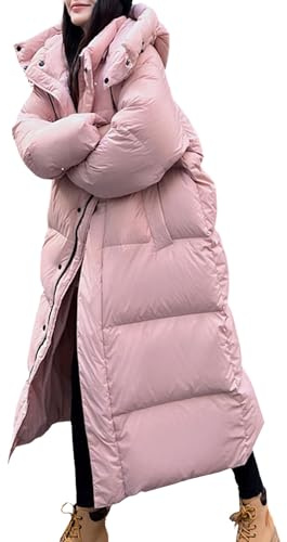 Lång vinterjacka för damer med huva med dragkedja Förtjockad dunkappa Casual Trendiga varma ytterkläder