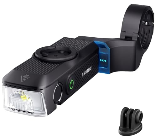 RAVEMEN FR1000 Bike Lights for Night Riding, Bicycle Light & Mount Integrated Design, 30° Adjustable Bike Headlight, Auto On/Off, Compatible with Garmin/Wahoo/Bryton Bike Computer, Fit 31.8-35MM Bar
