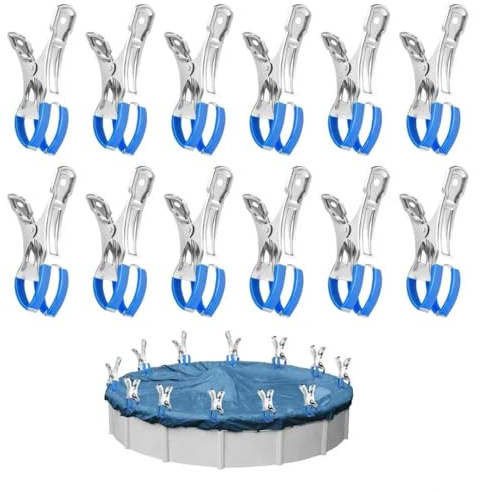 KZARYVEXIS 12 Clips Métalliques pour Bâche de Piscine, Fixation Anti-Dérapante en Acier Inoxydable Haute Résistance pour Serre, Tente, Entrepôt