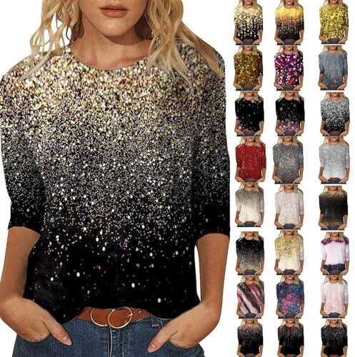 Blusas con lentejuelas para mujer: camiseta con lentejuelas, elegante camiseta de manga 3/4, elegante camiseta de lentejuelas, camiseta de lentejuelas para fiesta, camisa de lentejuelas para fiesta