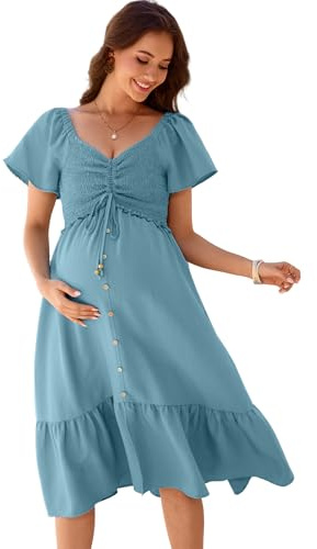 YesFashion Robe de grossesse à manches courtes pour femme enceinte à volants maxi robe d'allaitement (emballage réutilisable)