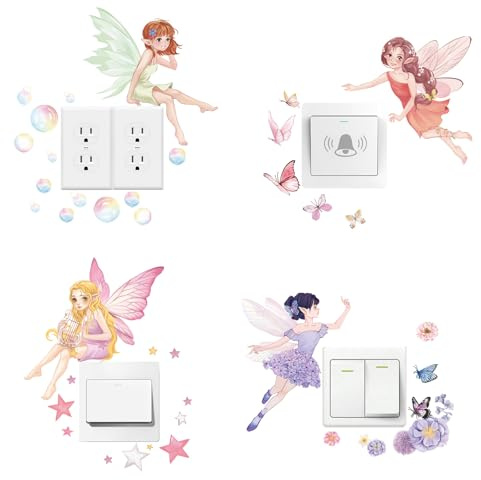 FUFUQUARE Pegatinas de Pared Hadas Mágicas para interruptor y Enchufes Adhesivos Pared Decorativo Flores y Mariposas Vinilos para Habitación Niñas Infantil Dormitorio Salón