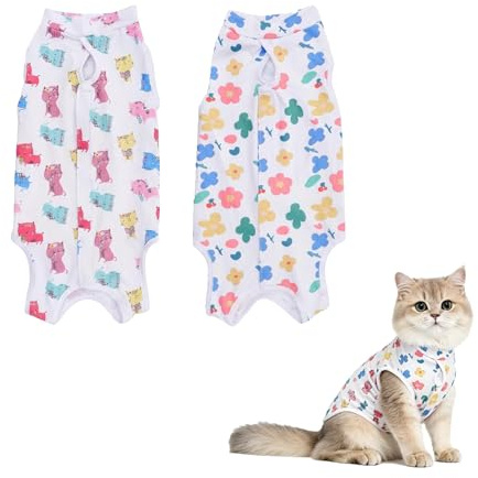 2 Pack Cat Recovery Suit,Breathable Cat Onesie Soft Kitten Onesie Cat Bodysuit Surgical Spay Suit,Anti-licking Cats Vest for Skin Diseases Elizabethan Collar Alternative (A)