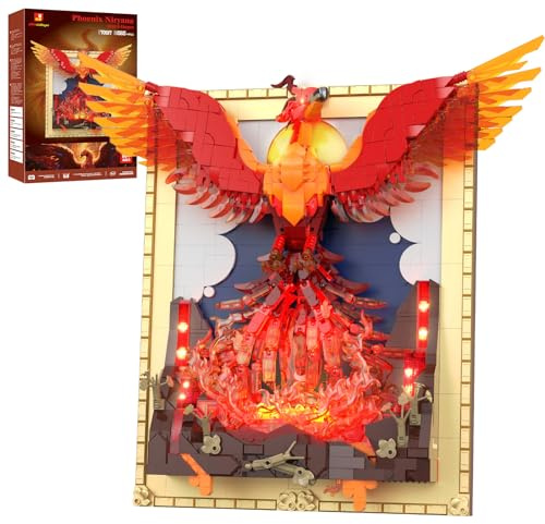 JMBricklayer Phoenix Kit de construction de la renaissance avec lumières LED, 1565 pièces, décoration murale lumineuse, oiseau de feu pour adultes et adolescents, cadeau créatif pour homme et femme
