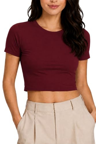 Re Tech UK - Ladies Cotton Slim Fit Crop Tops for Women, (12-14, Wine)