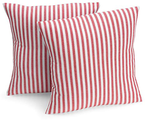 FILU kuddöverdrag 50 x 50 cm, 2-pack (valbar färg) röd/vit randig – kuddöverdrag, kuddar, soffkuddar, dekorativa kuddar, sittkuddar, 100 % bomull, dekoration för alla rum, trädgård och terrass