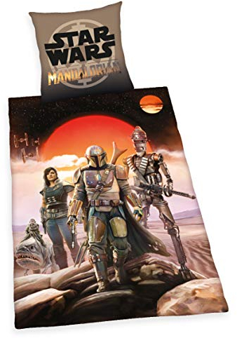Herding Star Wars Mandalorian Bettwäsche-Set, Mit leichtläufigem Reißverschluss, Bettbezug 140 x 200 cm, Kopfkissenbezug 70 x 90 cm, Baumwolle/Renforcé
