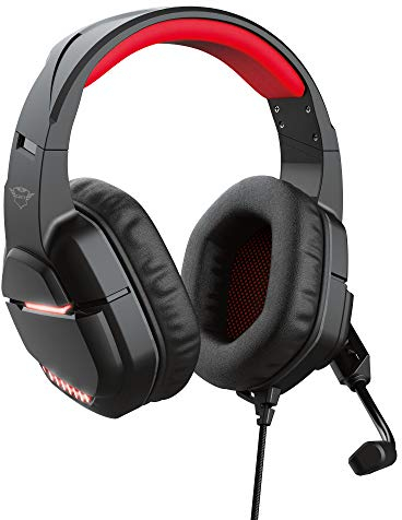 Trust Gaming Cascos Gaming con iluminación para PC GXT 448 Nixxo - Auriculares Gamer con Micrófono Flexible, Laterales iluminados por LED, 3.5 mm, Cable Trenzado de 2.3 m - Negro