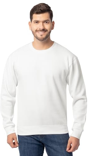 Fruit of the Loom Men's Eversoft Fleece, Crewneck & Quarter Zip, Moisture Wicking & Breathable, Sizes S-4X, Sweatshirt-White, Medium