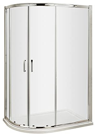 nuie AQU129H3 Pacific Modern Bathroom Easyfit Offset Quadrant Shower Enclosure with Sliding Doors, 6mm Toughened Safety Glass and Round D-Handle, 1200mm x 900mm, Polished Chrome