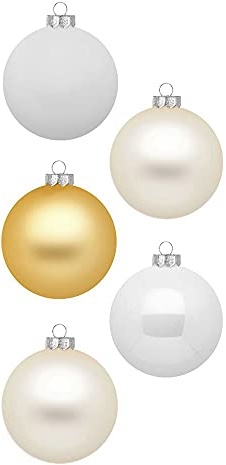 Inge Glas Weihnachtskugeln | Schöne Christbaumkugeln aus Glas | 20 Kugeln in Karton-Box | Christbaumschmuck Weihnachtsbaumschmuck Weihnachtsbaumkugeln (Warm Moment | weiß Gold)
